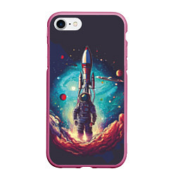 Чехол iPhone 7/8 матовый Космонавт и ракета в космосе