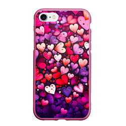 Чехол iPhone 7/8 матовый Множество сердец, цвет: 3D-малиновый