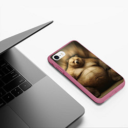 Чехол iPhone 7/8 матовый Жирный мишка, цвет: 3D-малиновый — фото 2