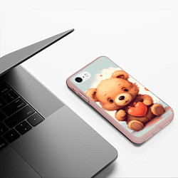 Чехол iPhone 7/8 матовый Медвежонок с сердечком 14 февраля, цвет: 3D-светло-розовый — фото 2