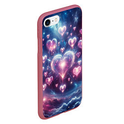 Чехол iPhone 7/8 матовый Космические сердца - звезды, цвет: 3D-малиновый — фото 2