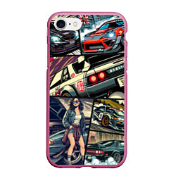 Чехол iPhone 7/8 матовый Japanese cars art, цвет: 3D-малиновый