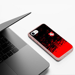 Чехол iPhone 7/8 матовый Герб Белоруссии краски красные, цвет: 3D-светло-розовый — фото 2