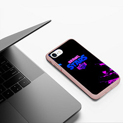 Чехол iPhone 7/8 матовый Brawl stars neon, цвет: 3D-светло-розовый — фото 2