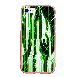 Чехол iPhone 7/8 матовый Зелёные неоновые полосы на чёрном фоне, цвет: 3D-светло-розовый