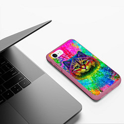 Чехол iPhone 7/8 матовый Цветной кот, цвет: 3D-малиновый — фото 2