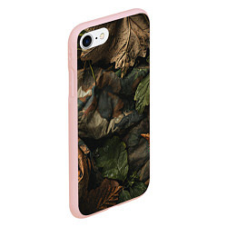Чехол iPhone 7/8 матовый Реалистичный охотничий камуфляж из ткани и листьев, цвет: 3D-светло-розовый — фото 2