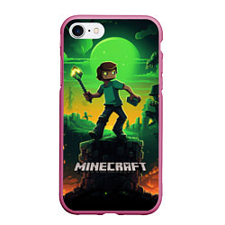 Чехол iPhone 7/8 матовый Персонаж в мире Minecraft, цвет: 3D-малиновый