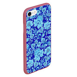 Чехол iPhone 7/8 матовый Узоры гжель на темно синем фоне, цвет: 3D-малиновый — фото 2