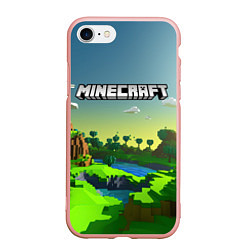 Чехол iPhone 7/8 матовый Minecraft logo зеленый летний мир, цвет: 3D-светло-розовый