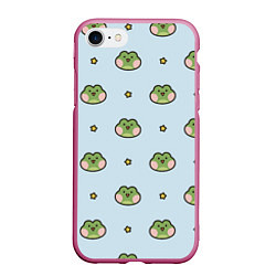 Чехол iPhone 7/8 матовый Паттерн с лягушками, цвет: 3D-малиновый
