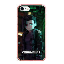 Чехол iPhone 7/8 матовый Minecraft matrix, цвет: 3D-светло-розовый