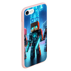 Чехол iPhone 7/8 матовый Minecraft - ai art neon, цвет: 3D-светло-розовый — фото 2