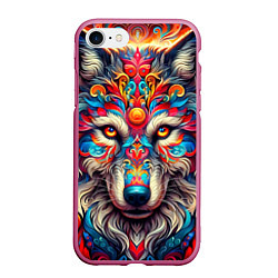 Чехол iPhone 7/8 матовый Красочный волк, цвет: 3D-малиновый