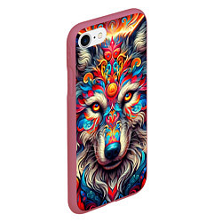 Чехол iPhone 7/8 матовый Красочный волк, цвет: 3D-малиновый — фото 2