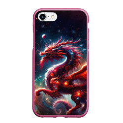 Чехол iPhone 7/8 матовый Красный космический дракон, цвет: 3D-малиновый