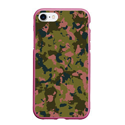 Чехол iPhone 7/8 матовый Камуфляжный паттерн зеленый с розовыми пятнами, цвет: 3D-малиновый
