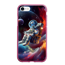 Чехол iPhone 7/8 матовый Космонавт далматинец в неоновой галактике, цвет: 3D-малиновый