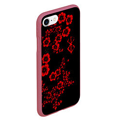 Чехол iPhone 7/8 матовый Клеймо жертвы из аниме Берсерк - красные цветы, цвет: 3D-малиновый — фото 2