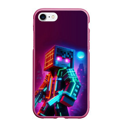 Чехол iPhone 7/8 матовый Cyberpunk and Minecraft - collaboration ai art, цвет: 3D-малиновый