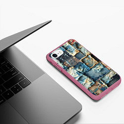 Чехол iPhone 7/8 матовый Деним пэчворк-ржавчина, цвет: 3D-малиновый — фото 2