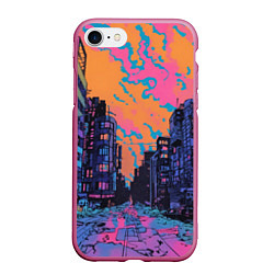 Чехол iPhone 7/8 матовый Киберпанк город в стиле комиксов, цвет: 3D-малиновый