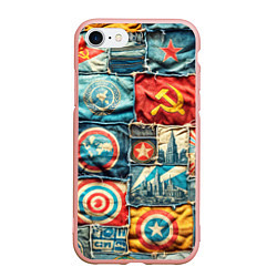 Чехол iPhone 7/8 матовый Пэчворк джинсы в СССР, цвет: 3D-светло-розовый