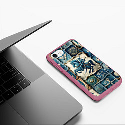 Чехол iPhone 7/8 матовый Рыцарь на пэчворк дениме, цвет: 3D-малиновый — фото 2