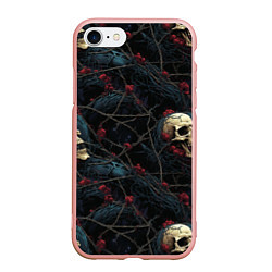 Чехол iPhone 7/8 матовый Черепа в кустах с шипами, цвет: 3D-светло-розовый