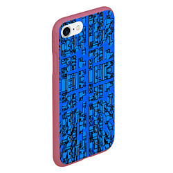 Чехол iPhone 7/8 матовый Синие фигуры с эффектом рыбьего глаза, цвет: 3D-малиновый — фото 2