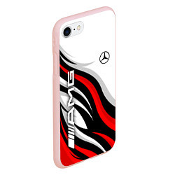 Чехол iPhone 7/8 матовый Mercedes benz AMG - белый с красным, цвет: 3D-светло-розовый — фото 2