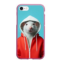 Чехол iPhone 7/8 матовый Крыс в балахоне, цвет: 3D-малиновый