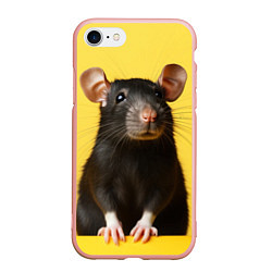 Чехол iPhone 7/8 матовый Крыса черная, цвет: 3D-светло-розовый
