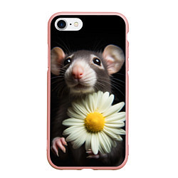 Чехол iPhone 7/8 матовый Крыс и ромашка, цвет: 3D-светло-розовый