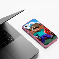 Чехол iPhone 7/8 матовый Minecraft Man, цвет: 3D-малиновый — фото 2