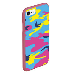 Чехол iPhone 7/8 матовый Камуфляж: голубой/розовый/желтый, цвет: 3D-малиновый — фото 2