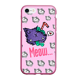Чехол iPhone 7/8 матовый Drop Dead: Meow, цвет: 3D-малиновый