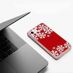 Чехол iPhone 7/8 матовый Снежинки, цвет: 3D-светло-розовый — фото 2