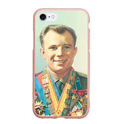 Чехол iPhone 7/8 матовый Гагарин в орденах, цвет: 3D-светло-розовый