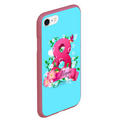 Чехол iPhone 7/8 матовый Восьмерка и колибри, цвет: 3D-малиновый — фото 2