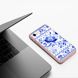 Чехол iPhone 7/8 матовый Гжель 2, цвет: 3D-светло-розовый — фото 2