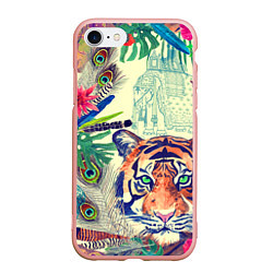 Чехол iPhone 7/8 матовый Индийский тигр, цвет: 3D-светло-розовый