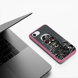 Чехол iPhone 7/8 матовый Скелет Терминатора, цвет: 3D-малиновый — фото 2
