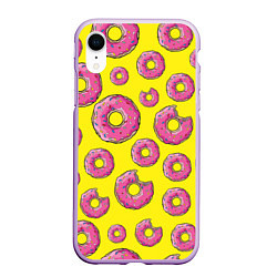 Чехол iPhone XR матовый Пончики Гомера, цвет: 3D-сиреневый