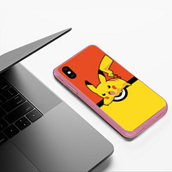 Чехол iPhone XS Max матовый Pikachu, цвет: 3D-малиновый — фото 2