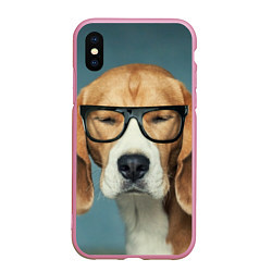 Чехол iPhone XS Max матовый Бигль в очках, цвет: 3D-розовый