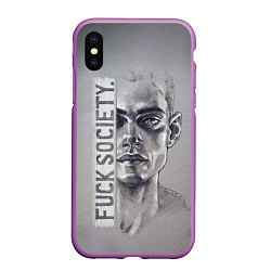 Чехол iPhone XS Max матовый Fuck Society, цвет: 3D-фиолетовый