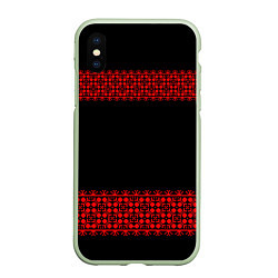 Чехол iPhone XS Max матовый Славянский орнамент (на чёрном), цвет: 3D-салатовый