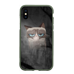 Чехол iPhone XS Max матовый Grumpy Cat, цвет: 3D-темно-зеленый