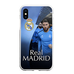 Чехол iPhone XS Max матовый Real Madrid, цвет: 3D-белый